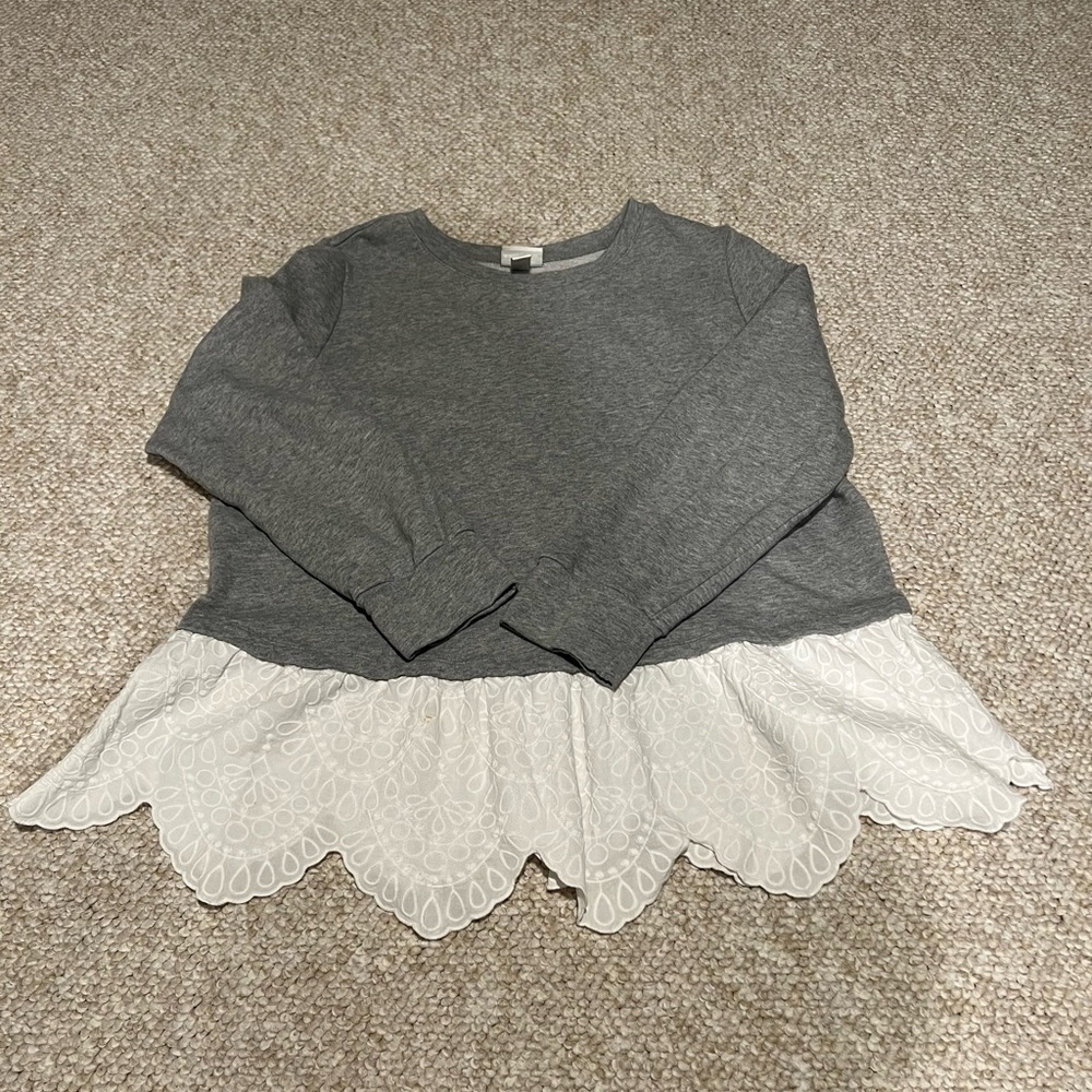 Ava & Viv Gray and White Women’s Sweatshirt with Lace Detail